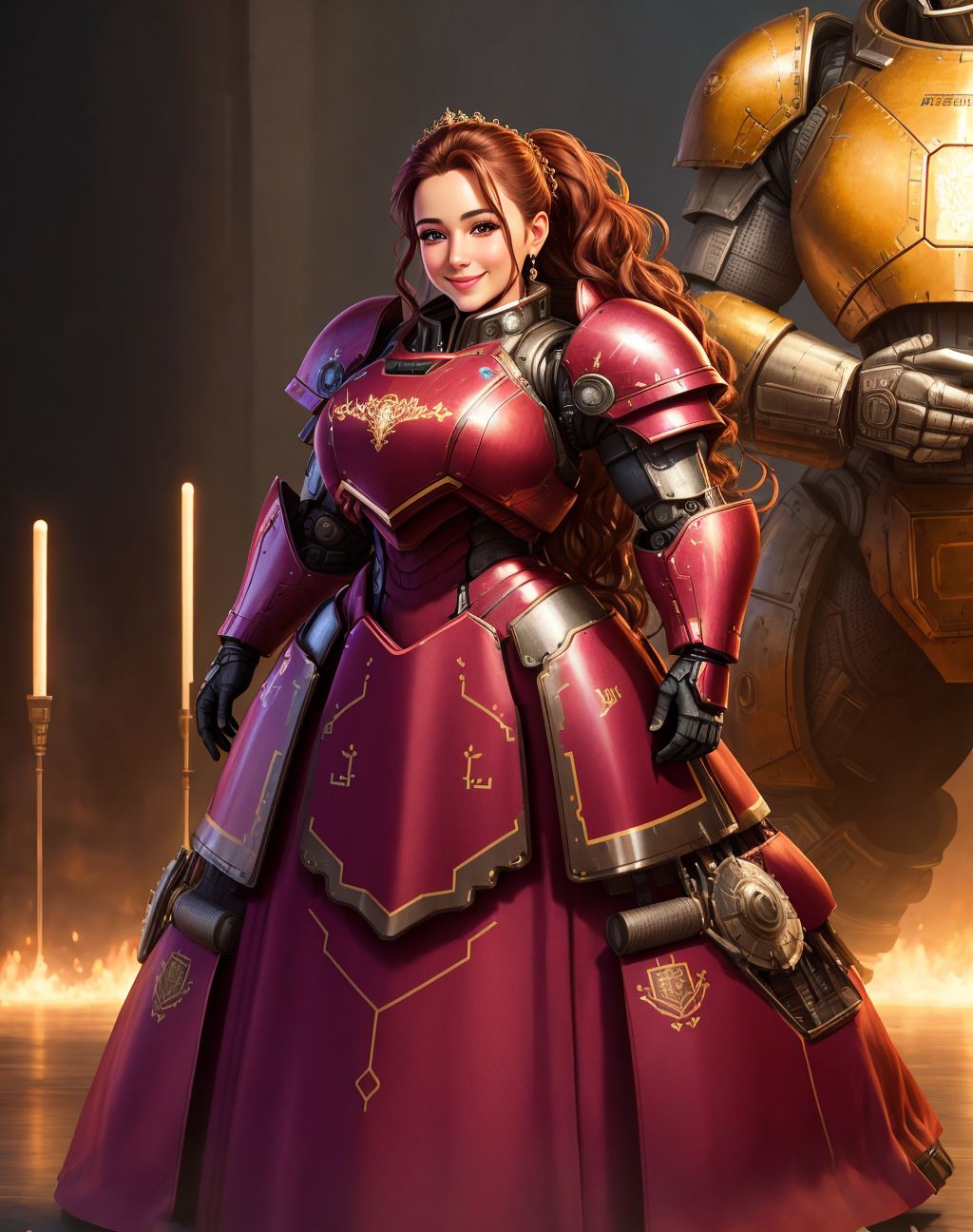 04583-3930998862-4K, Masterpiece, highres, absurdres,photorealistic, smiling, [ballgown_Parrley_armor], a woman in a [dress_suit of armor] posing.png